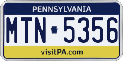 PA license plate MTN5356