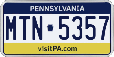 PA license plate MTN5357