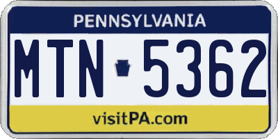 PA license plate MTN5362