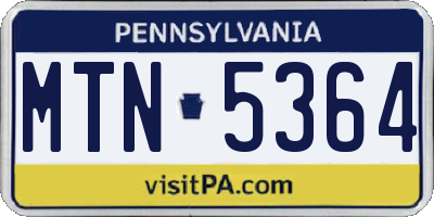 PA license plate MTN5364