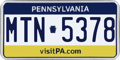 PA license plate MTN5378