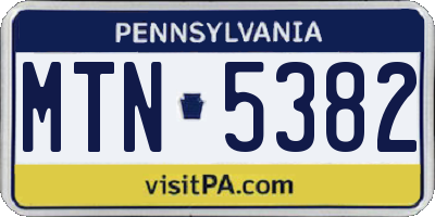 PA license plate MTN5382
