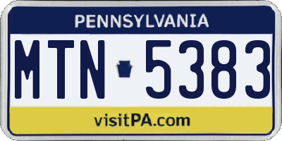 PA license plate MTN5383
