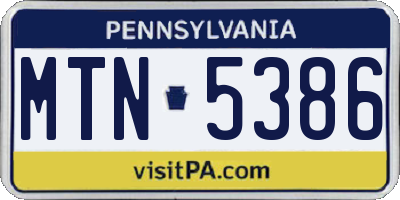 PA license plate MTN5386