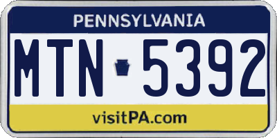 PA license plate MTN5392