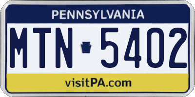 PA license plate MTN5402