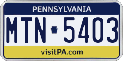 PA license plate MTN5403
