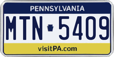 PA license plate MTN5409