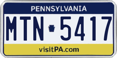 PA license plate MTN5417