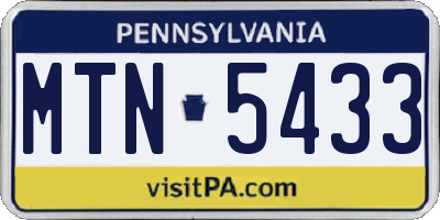 PA license plate MTN5433