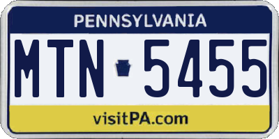 PA license plate MTN5455