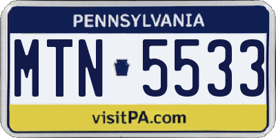 PA license plate MTN5533