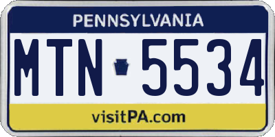 PA license plate MTN5534