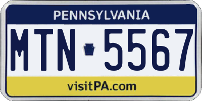 PA license plate MTN5567