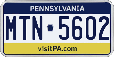 PA license plate MTN5602