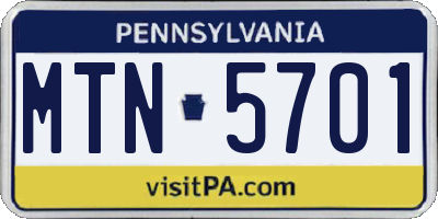PA license plate MTN5701