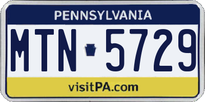 PA license plate MTN5729