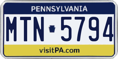PA license plate MTN5794