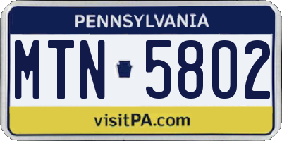 PA license plate MTN5802