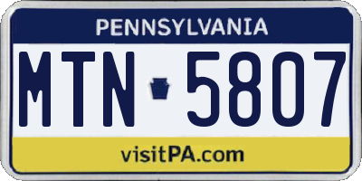 PA license plate MTN5807