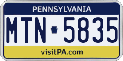 PA license plate MTN5835