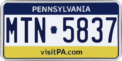 PA license plate MTN5837