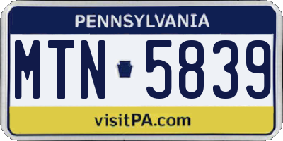 PA license plate MTN5839