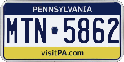 PA license plate MTN5862