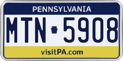 PA license plate MTN5908