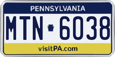 PA license plate MTN6038