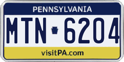 PA license plate MTN6204