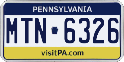 PA license plate MTN6326