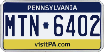 PA license plate MTN6402