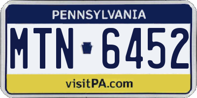 PA license plate MTN6452