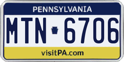 PA license plate MTN6706