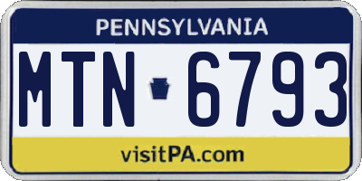 PA license plate MTN6793