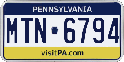 PA license plate MTN6794