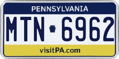 PA license plate MTN6962