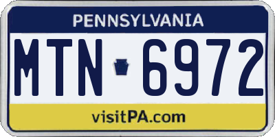 PA license plate MTN6972