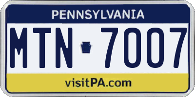 PA license plate MTN7007