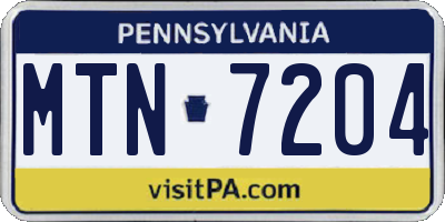 PA license plate MTN7204