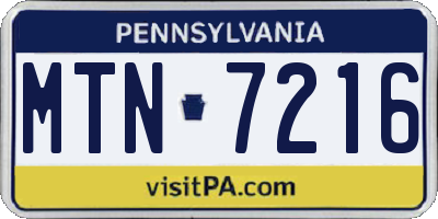 PA license plate MTN7216