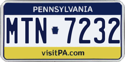 PA license plate MTN7232