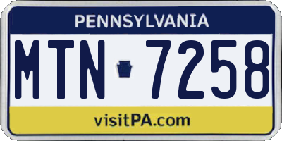 PA license plate MTN7258