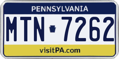 PA license plate MTN7262