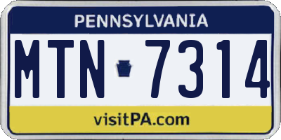 PA license plate MTN7314