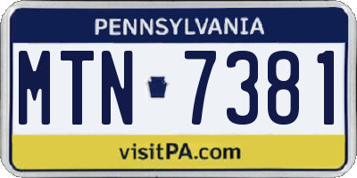PA license plate MTN7381