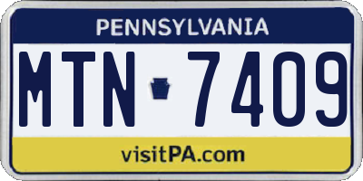 PA license plate MTN7409