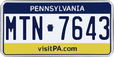 PA license plate MTN7643