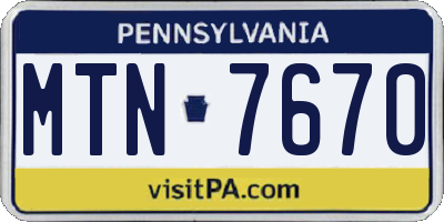 PA license plate MTN7670